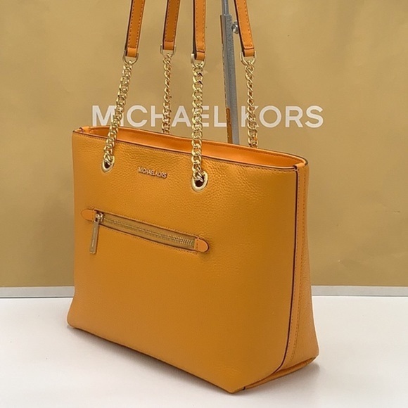 MICHAEL KORS JET SET ITEM MEDIUM FRONT ZIP POCKET CHAIN TOTE BAG HONEYCOMB COLOR - Picture 3 of 16
